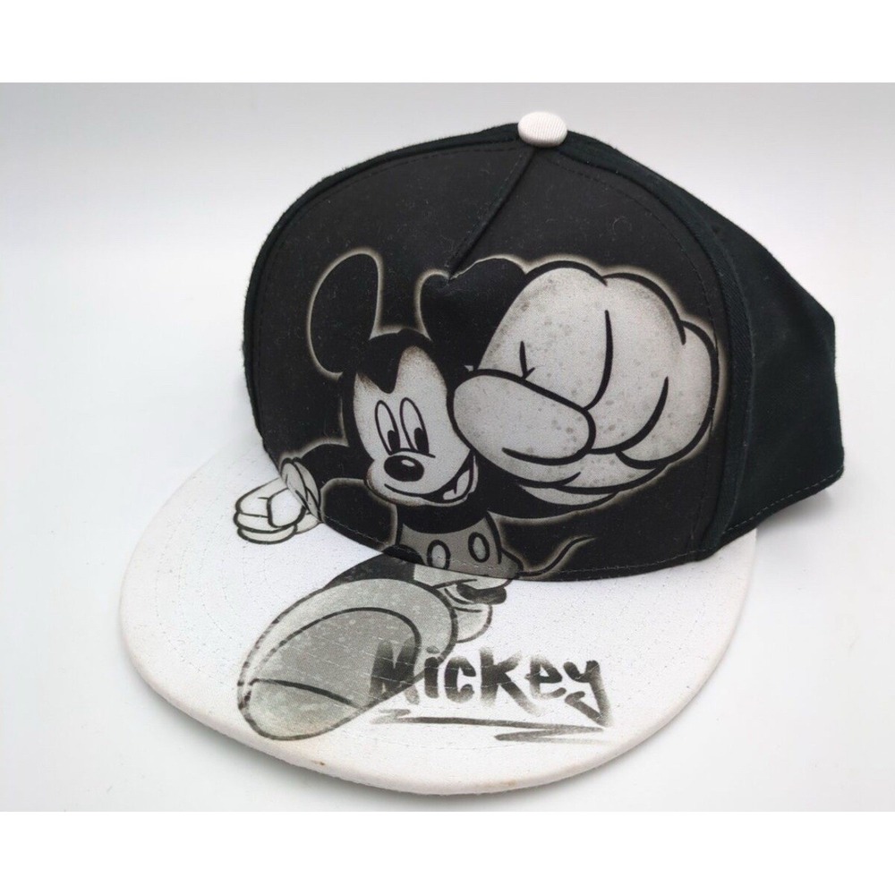Disney Mickey Mouse Hat Cap Adult Black White Snap Back Monochrome Fist‎ Bump